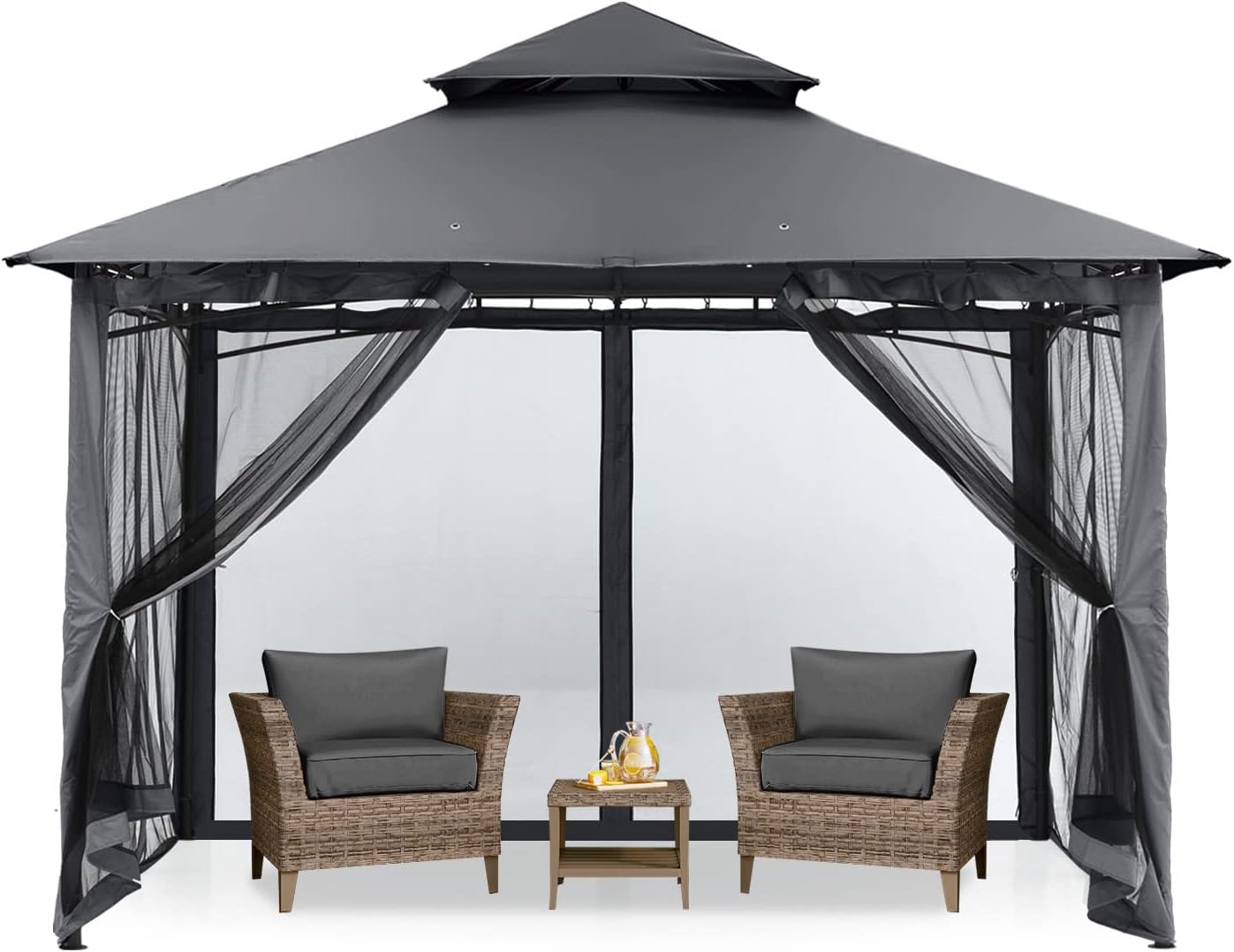 MasterCanopyDouble Roof Gazebo with 4 Net Walls for Garden, Yard