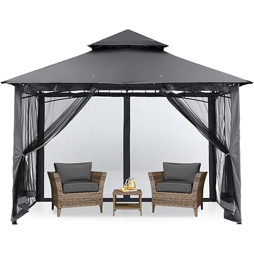 MASTERCANOPY Outdoor Garden Gazebo for Patios with Stable Steel Frame and Netting Walls (8x8,Dark Gray)