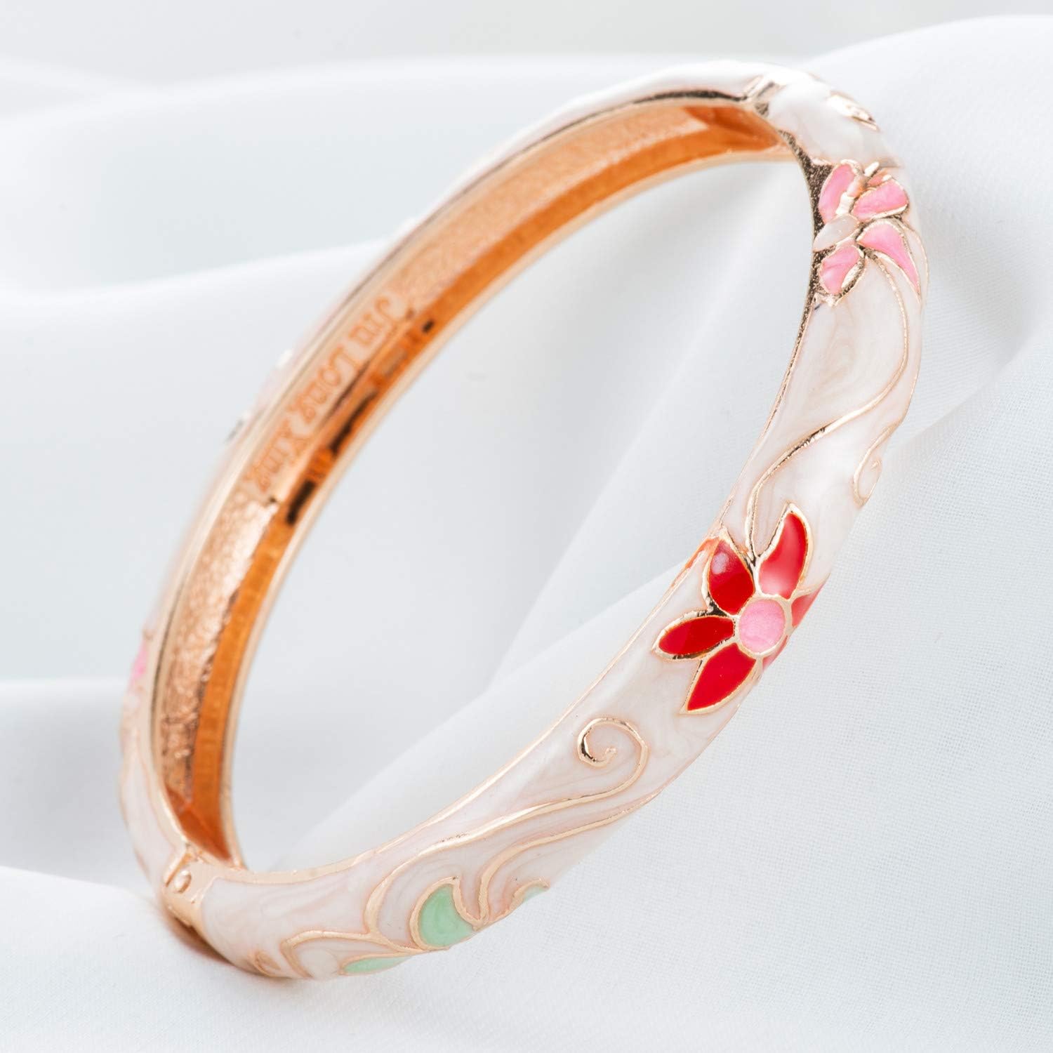 UJOY Enamel Bangle for Women Handmade Floral Bracelet for Lady Jewellery keepsake 2 Pcs Rose Gold Bracelet Moonstone Bracelets for Girls Daughter Women Happy Mothers Day from Daughter - Image 4