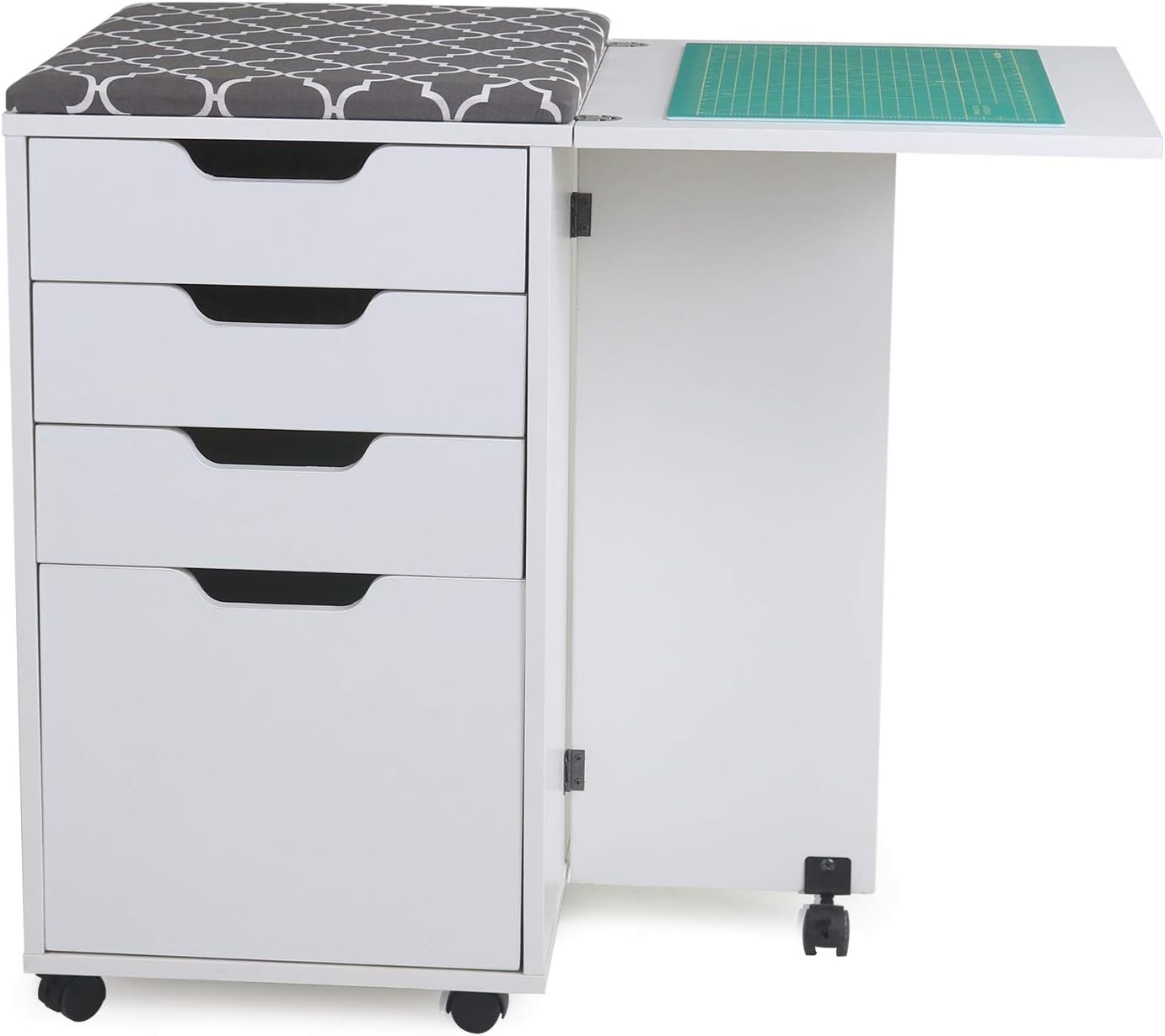 Kangaroo Kiwi Sewing Storage Rolling Caddy and Ironing Station – Mobile Craft Storage Cabinet with Ironing Surface & Shelves