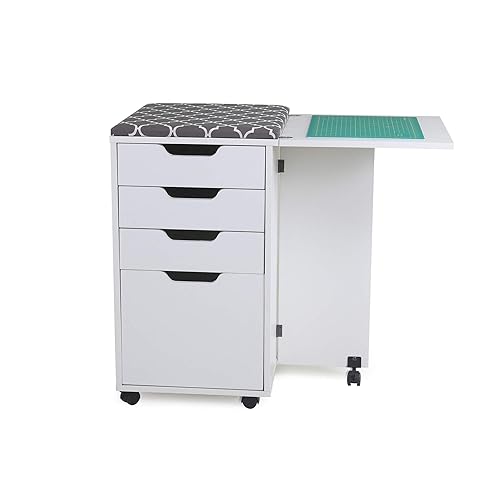 Kangaroo Kiwi Sewing Storage Rolling Caddy and Ironing Station – Mobile Craft Storage Cabinet with Ironing Surface & Shelves