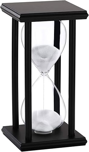 SuLiao Reloj de arena blanca de 60 minutos, reloj de reloj de arena con marco de madera negra, temporizador de arena de 60 minutos, reloj antiguo de