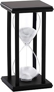 SuLiao White Sand Watch 60 Min, Black Wooden Frame Hourglass Clock, Wood 60 Minute Sand Timer, Antiguo Reloj De Arena 1 Hora, Giant One Hour Glass Sandglass for Home, Desktop, Office décor
