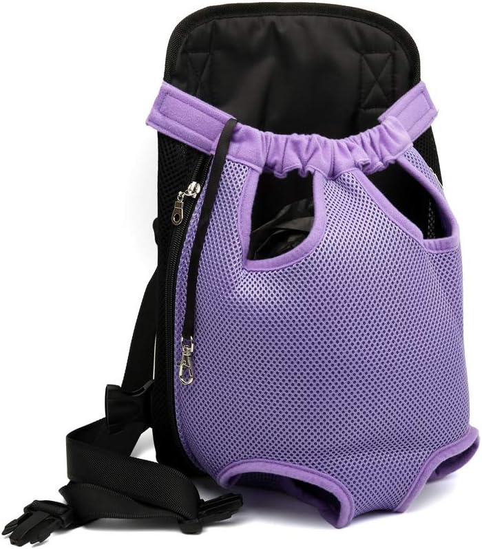 Pet Backpack Carrier Dog Cat Travel Bag Breathable Mesh Legs Out Front Bag for Walking Bike Hiking Outdoor(Purple, Large)