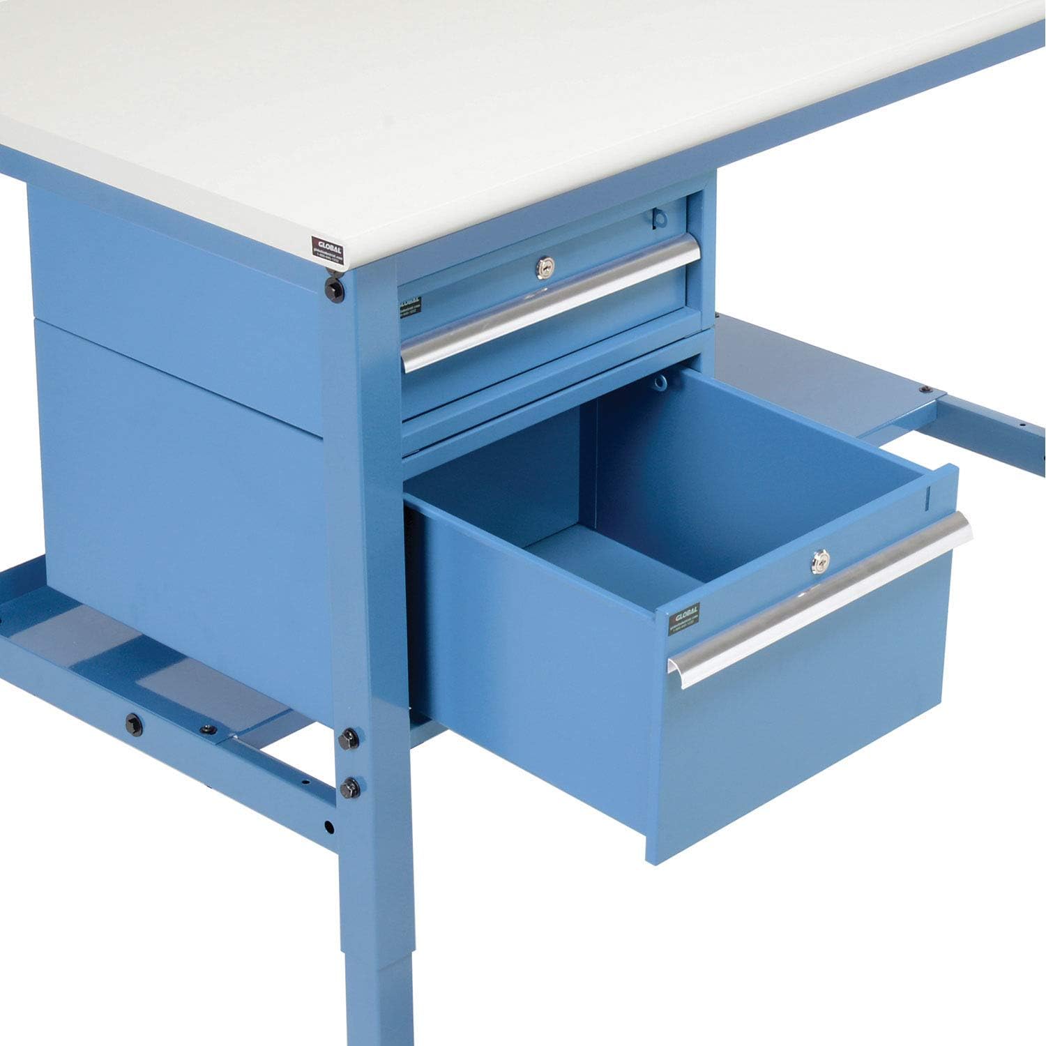 Global Industrial 48" W x 36" D Workbench, 1-1/4" Thick ESD Laminate Safety Edge with Drawers & Shelf, Blue