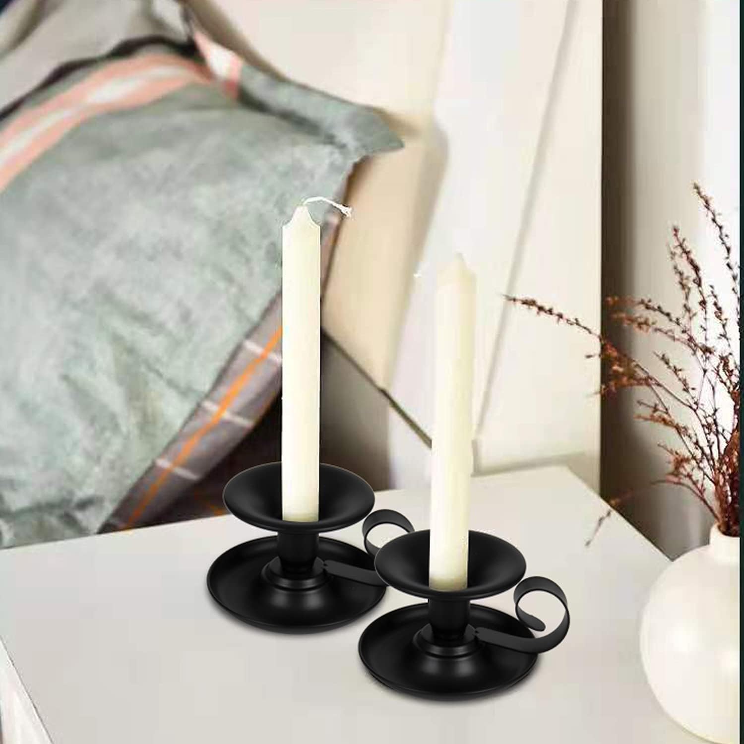 Black Iron Vintage Taper Candlestick Holders Set of 4