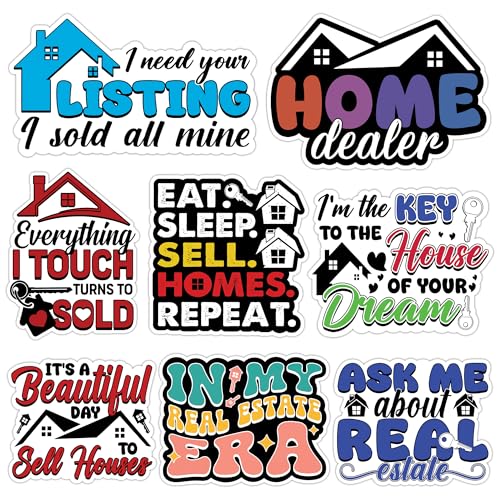 Image of Real Estate Realtor Sticker 8 Pcs (Large Size) Vinyl Stickers Laptop Waterproof Decal for Car Bumper Water Bottle Notebook Luggage Window Birthday Decorations - Size 4 Inches