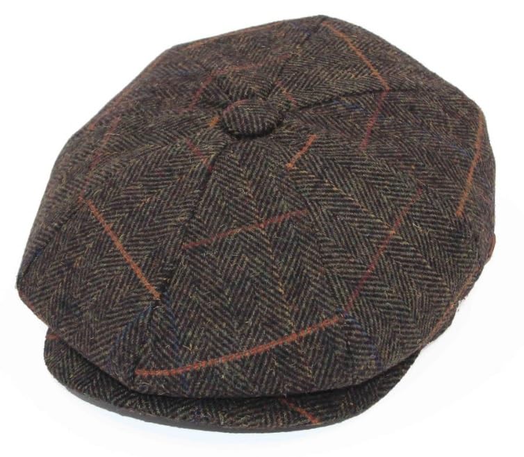 Casquette plate homme tweed gris béret gatsby vintage ajustable shelby