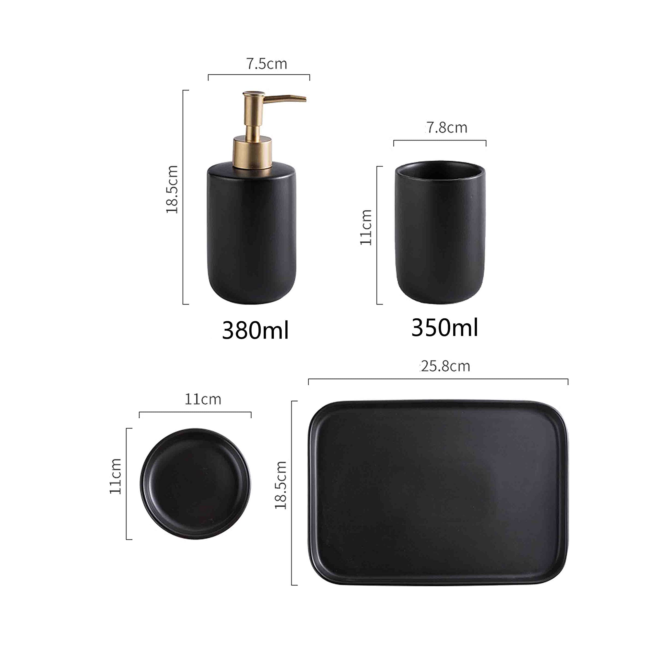 HHDHHD Dispensador de jabón de cerámica con Bandeja (380 ml), dispensador de loción Recargable, Organizador de baño Multiusos (Negro/Blanco)(White)