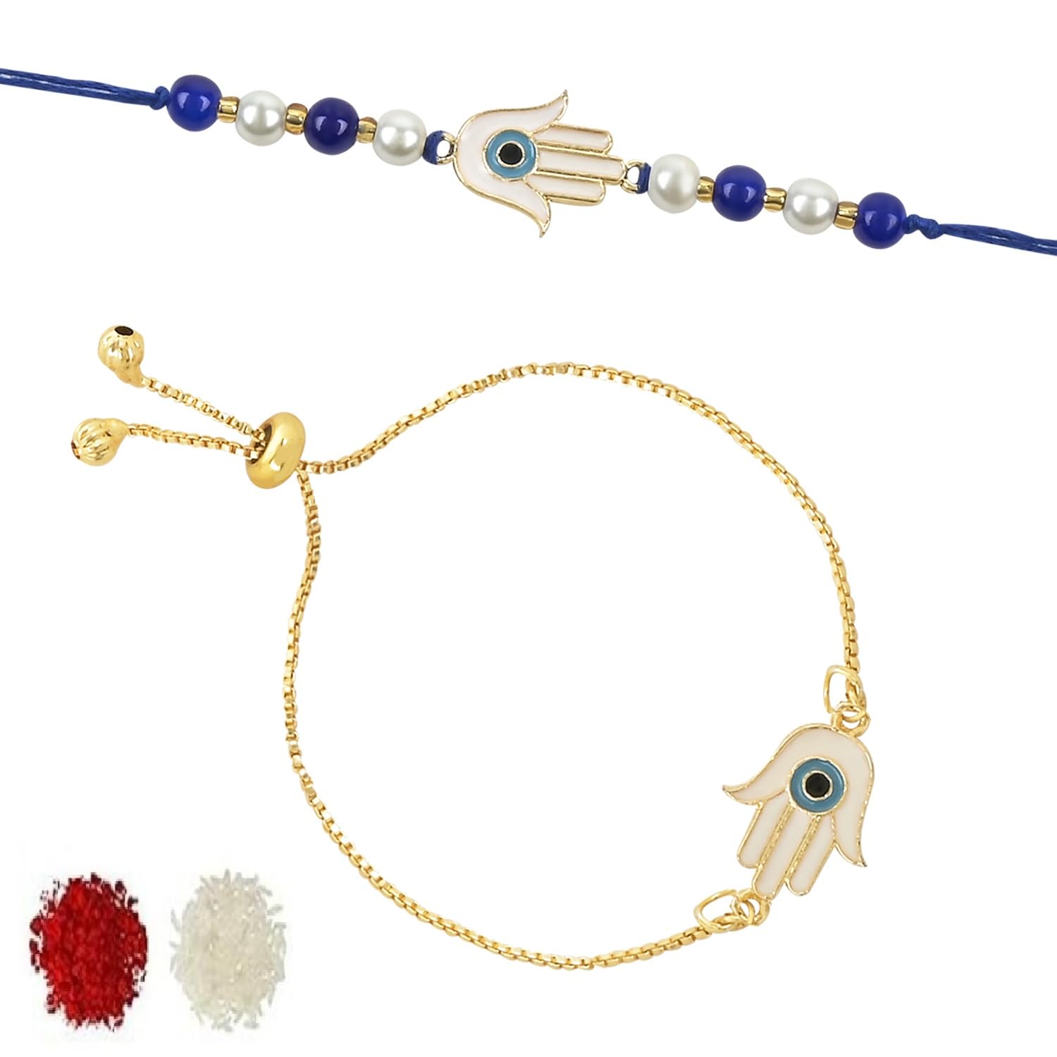 I Jewels Unisex-Adult Rakshabandhan Hamsa Shape Enamel Evil Eye Bhaiya Bhabhi Lumba Rakhi Combo Set With Roli Chawal (R126-Co) (B0CB4N7F6T) Amazon Price History, Amazon Price Tracker