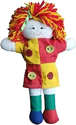 Boneca de Pano Emilía Artesanal Premium, Vestido Colorido, Cabelo Encaracolado