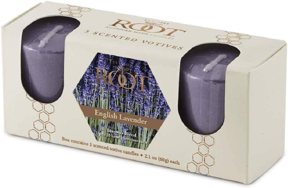 Root Candles Scented Votive Candles Beeswax Blend Premium Handcrafted 20-Hour Votives, 3-Count, English Lavender