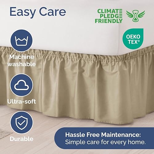 Miniatura 6 de Falda de cama envolvente con volantes, color beige, para camas de tamaño individual con altura de 46 cm CGK Linens - Falda de cama plisada con tela