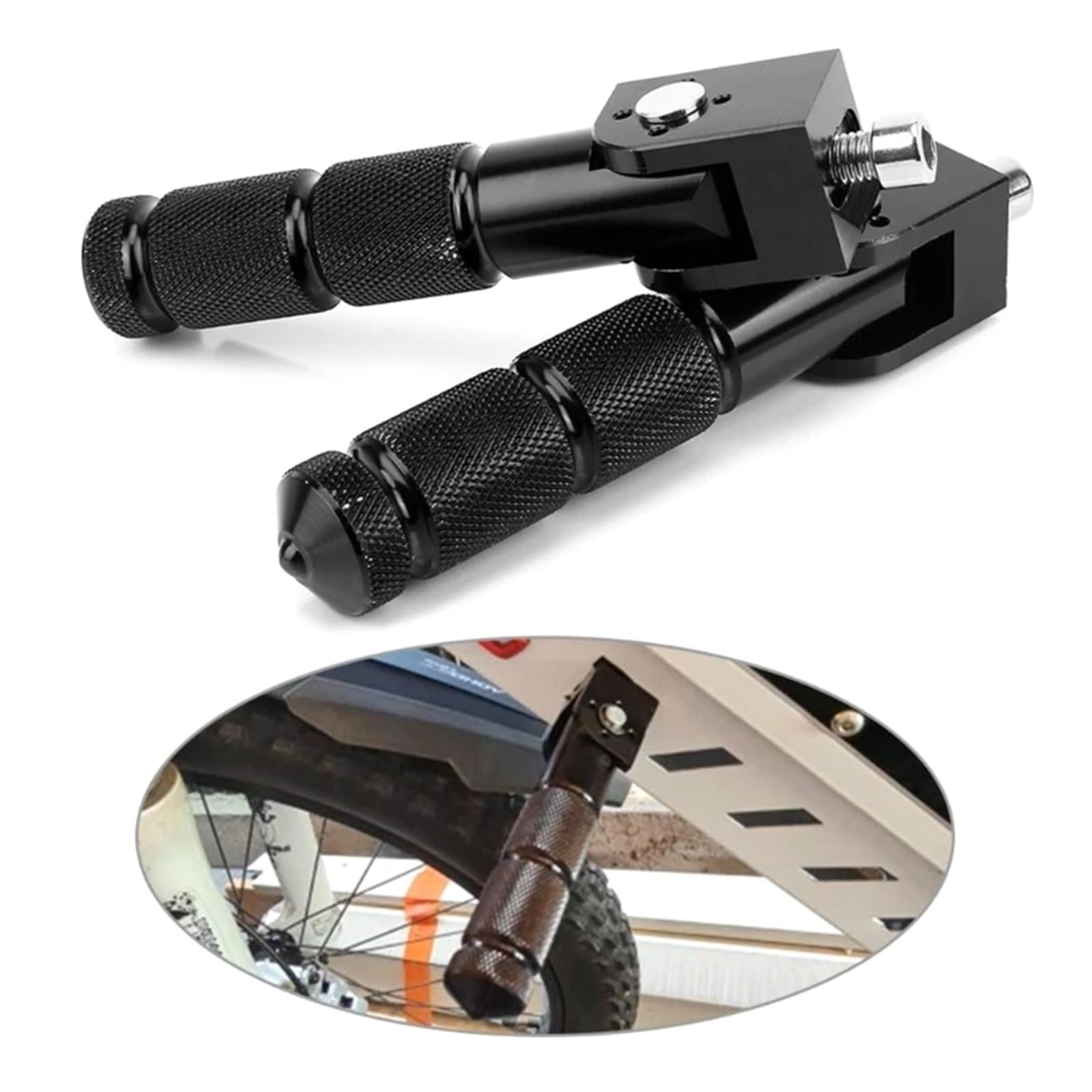 Lot 2 Repose-Pieds Arrière Moto CNC Universels M8 - Pédales Passager Antidérapantes Noires