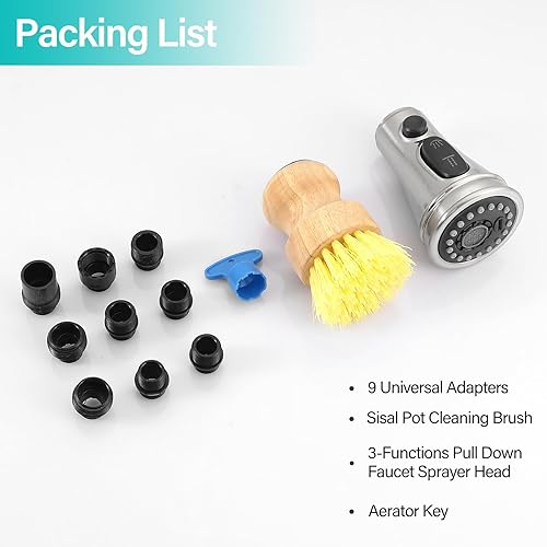 Miniatura 8 de Reemplazo de cabezal de grifo de cocina con 9 adaptadores, accesorio de cabezal de grifo extraíble de 3 funciones, boquilla de pulverización de