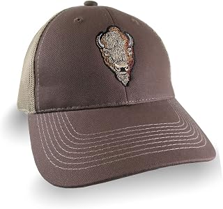 Buffalo Head Embroidery on an Adjustable Brown Structured Trucker Style Snap Back Ball Cap
