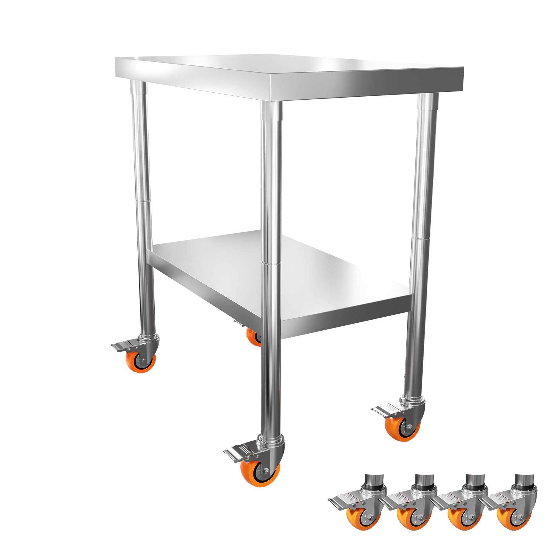 LZQ Mesa de trabajo de acero inoxidable, 85 x 76 x 46 cm, con ruedas, encimera de acero inoxidable, con 4 ruedas bloqueables, mesa con ruedas para cocina, bar, restaurante