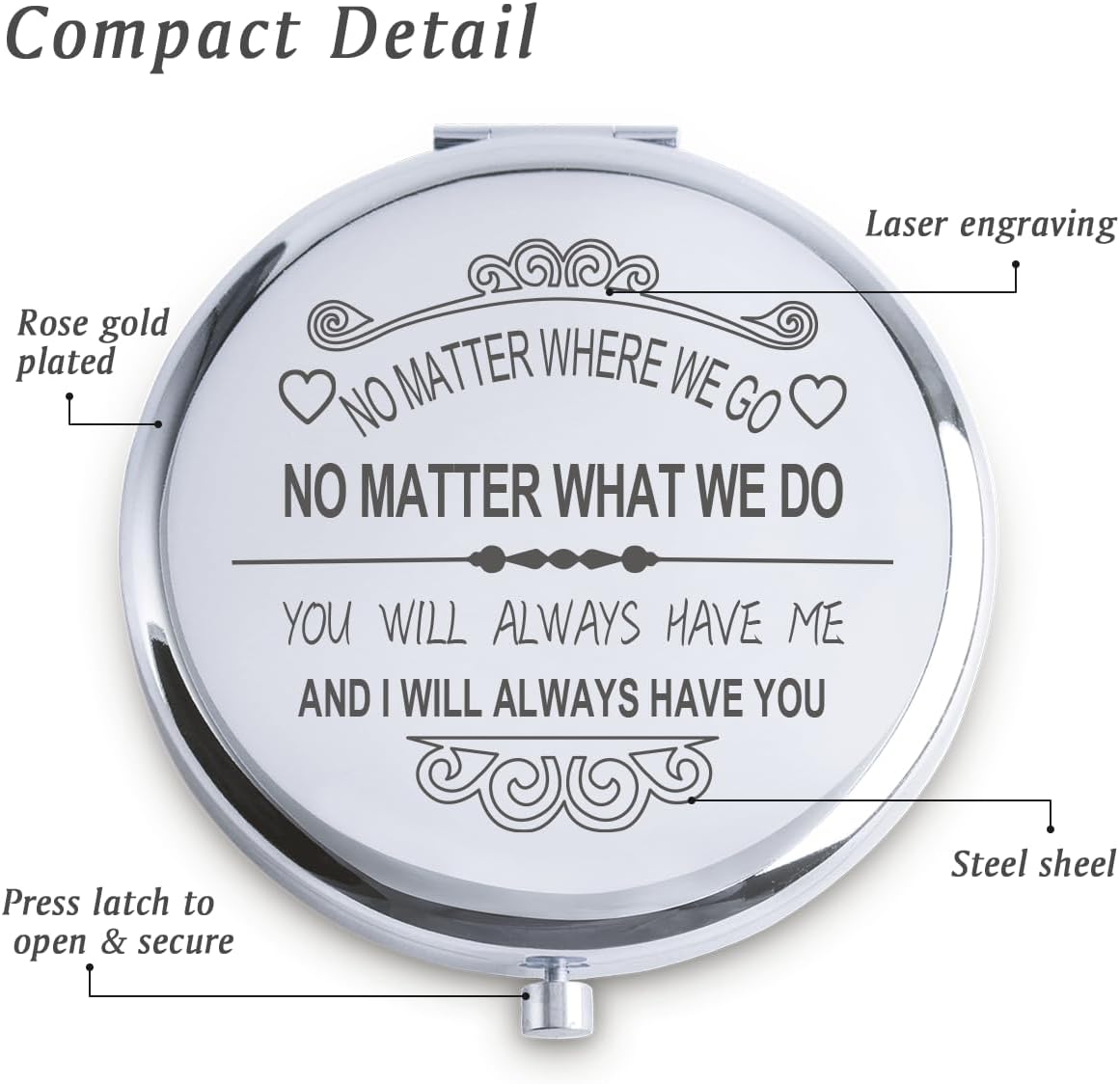 Personalized Gifts for Women Girls, Graduation Gift for Her Friends Sister, Custom Compact Mirror, Mothers Day Basket Stuffers image 2