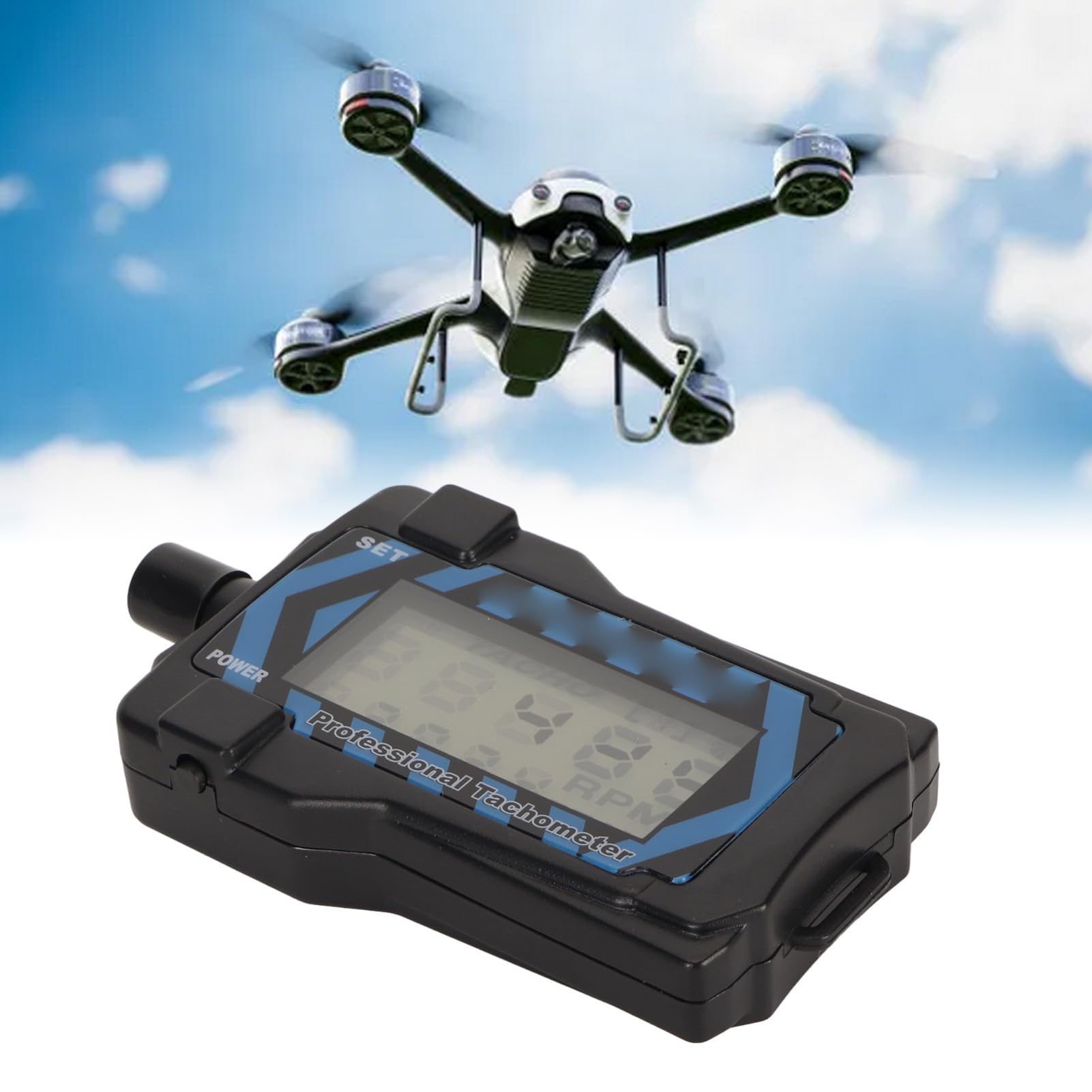 Annadue LED Hand Drehzahlmesser, G.T. Propeller Tachometer mit Lanyard 2-9 RC, Drohnen Propeller Geschwindigkeitstester, Digitaler LED Hand Drehzahlmesser für RC Drohnen Modellierungszubehör.
