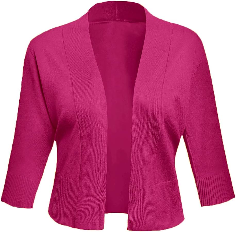 AAMILIFE Women's 3/4 Sleeve Cropped Cardigans Sweaters Jackets Open Front Short Shrugs for Dresses - Image 2