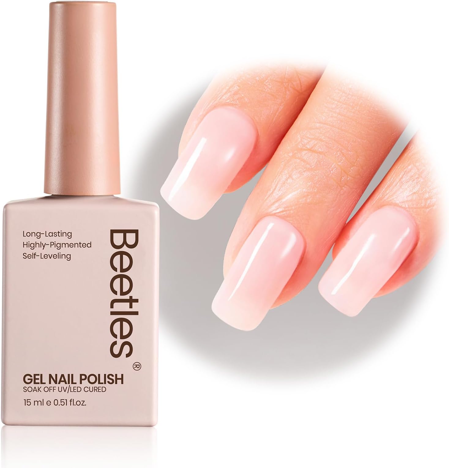 beetles Gel Polish UV Nail Transparent Pink, 15 ml Naked Nail Pink Champagne UV LED Manicure DIY Nail Art Design Gift for Beginners