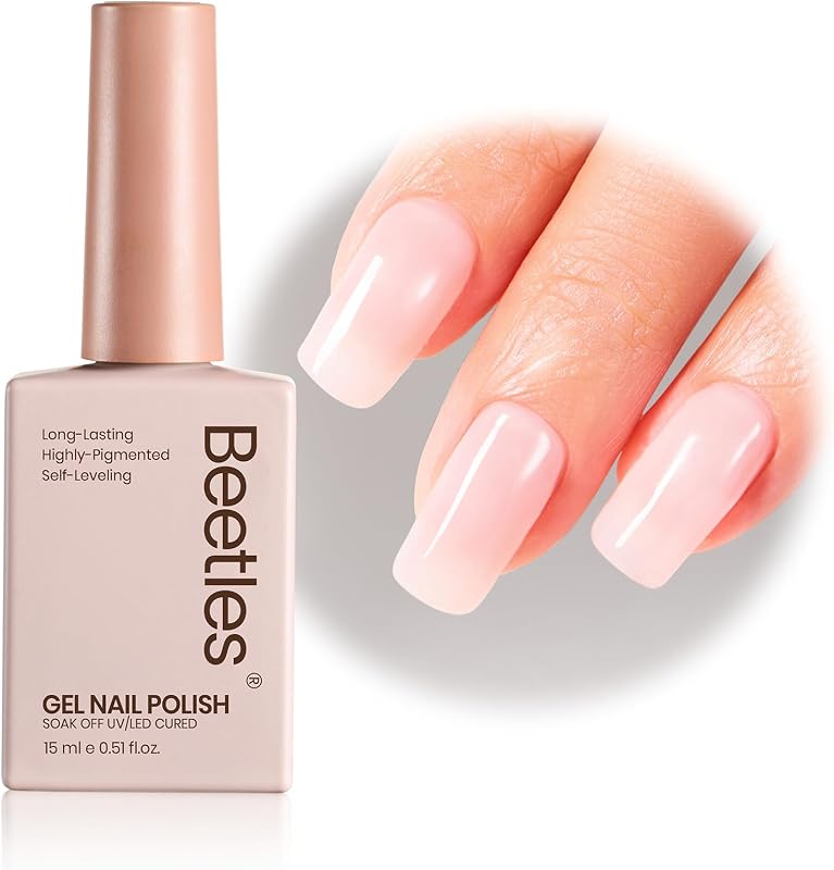 Esmalte de uñas en gel color rosa nude Beetles 15 ml Esmalte en gel nude neutro Jelly | Puro rosa remojo UV LED efecto translúcido francés Nail Art Base Color corrector de uñas manicura regalo para mujeres