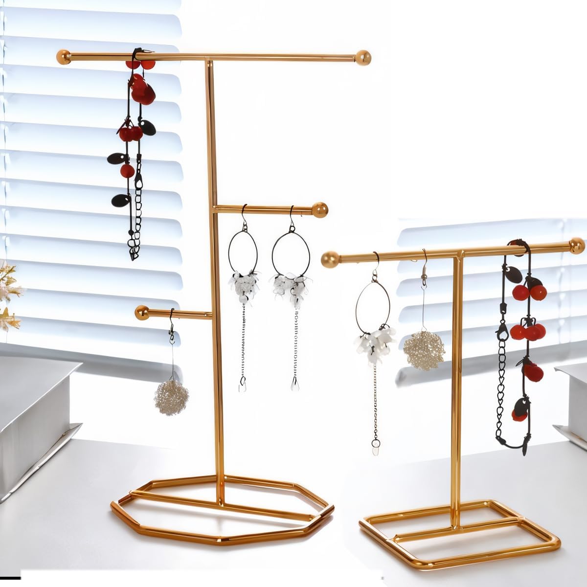 ConstefireNecklace Holder Jewelry Holder 2PACK Jewelry Organizer Stand Metal Storage Necklaces Bracelets Earrings Holder Organizer
