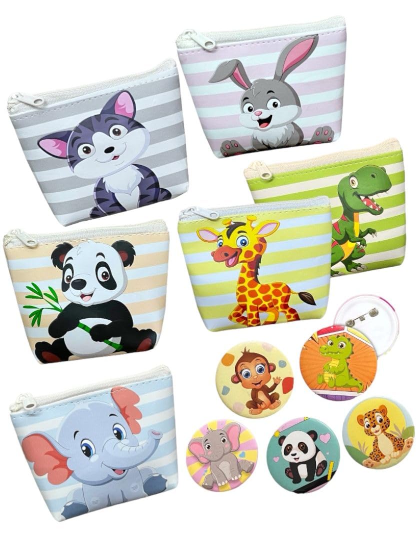 6 Pieces Animal Jungle Party Theme Coin Pouch for Kids with Badges I Wallet for Girls, Small Pocket Purse, Earphone Cards Holder, Money Purse for Return Gift, Party Favor Gift for Kids-image-24