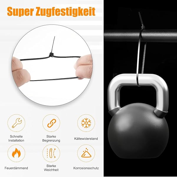 1000 Stück Kabelbinder Schwarz 100/150/200/250/300mm Und 20 Klebesockel, Kabelbinder set, UV Beständig, Hitzebeständig, Kunststoff Kabel Binder Set 100/150/200/250/300 mm(1000 Stück) - 3