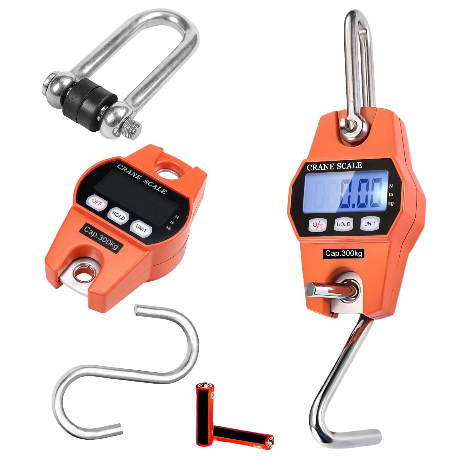 Digitale Hängewaage, 300kg Mini Tragbare Waage mit Haken, LCD Display Kofferwaage Digital mit Haken, Gepäckwaage Stützlastwaage, Federwaag für Koffer Angeln Jagd im Freien Waage Bauernhof