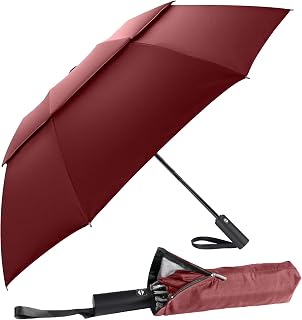 Windproof Umbrella, Travel Umbrella with 16 Ribs Double Canopy Construction, Folding Umbrella with Inverted Design, Auto Open/Close Button -Wind Resistant for Men and Women