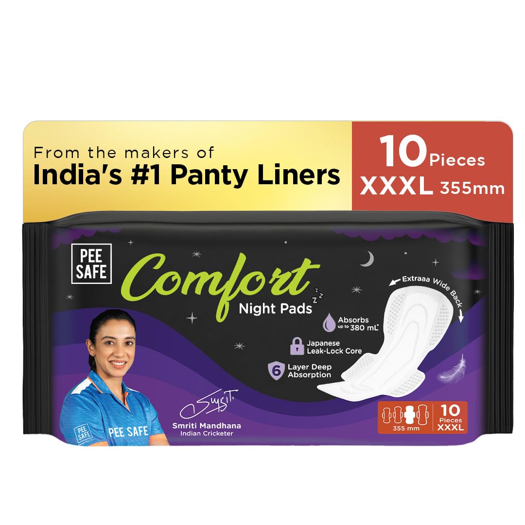 Pee Safe Comfort All Night Pads | 10 Pads 3 XL - 355mm | Extra Wide Back with Dual Wings | 6 Layer Deep Absorption | Japan...