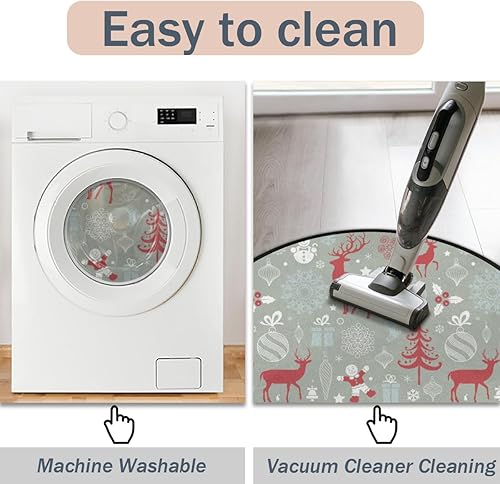 Miniatura 5 de Christmas Elk Xmas 18 Round Area Rug 3ft Machine Washable Circular Rugs for Dining Room Table Bedroom Playroom Throw Rugs for Dog Living Room Floor