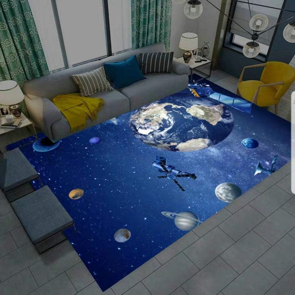 Tapis de salon motif galaxie 3D bleu noir lavable et antidérapant, 80 x 160 cm