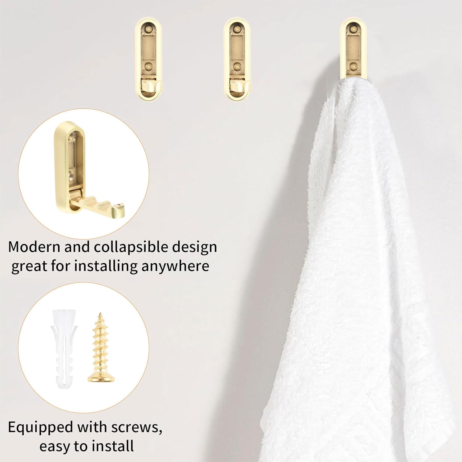 MOROBOR 4pcs Elliptical Folding Wall Hook Non-Slip Heavy Duty Foldable Coat Hook Aluminum Alloy Wall Hanger for Hanging Coat Bags Backpack Towel(Brushed Copper)