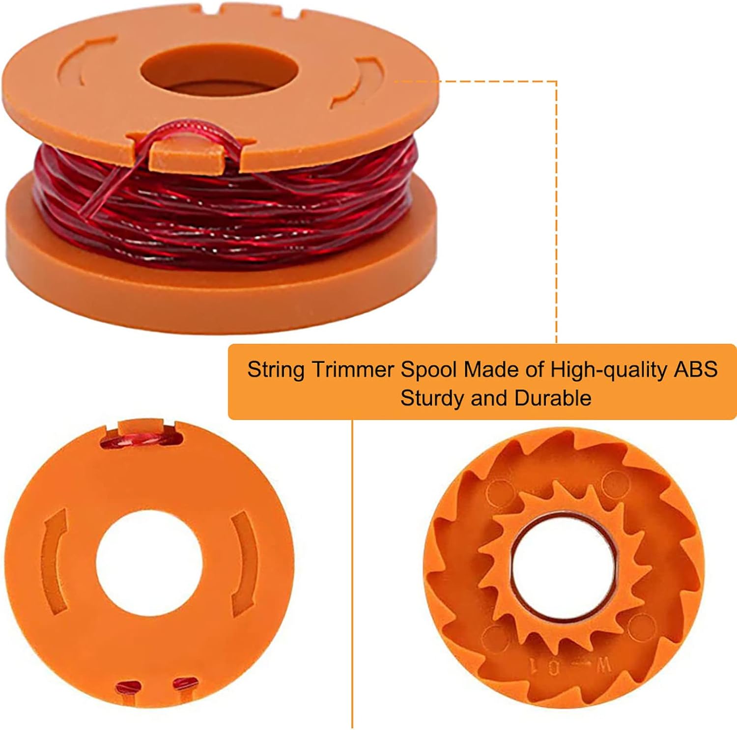 KAKO Replacement Spool for Worx Weed Eater String,10ft 0.065" Trimmer Spool Line for Worx WA0010 WA0004 WG151 WG155 WG163 WG170 WG175 WG180 Weed Wacker String(16 Spools+4Caps)