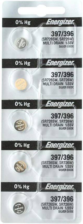 Energizer 397/396 (SR726SW, SR726W) Silver Oxide Watch Battery. On Tear Strip