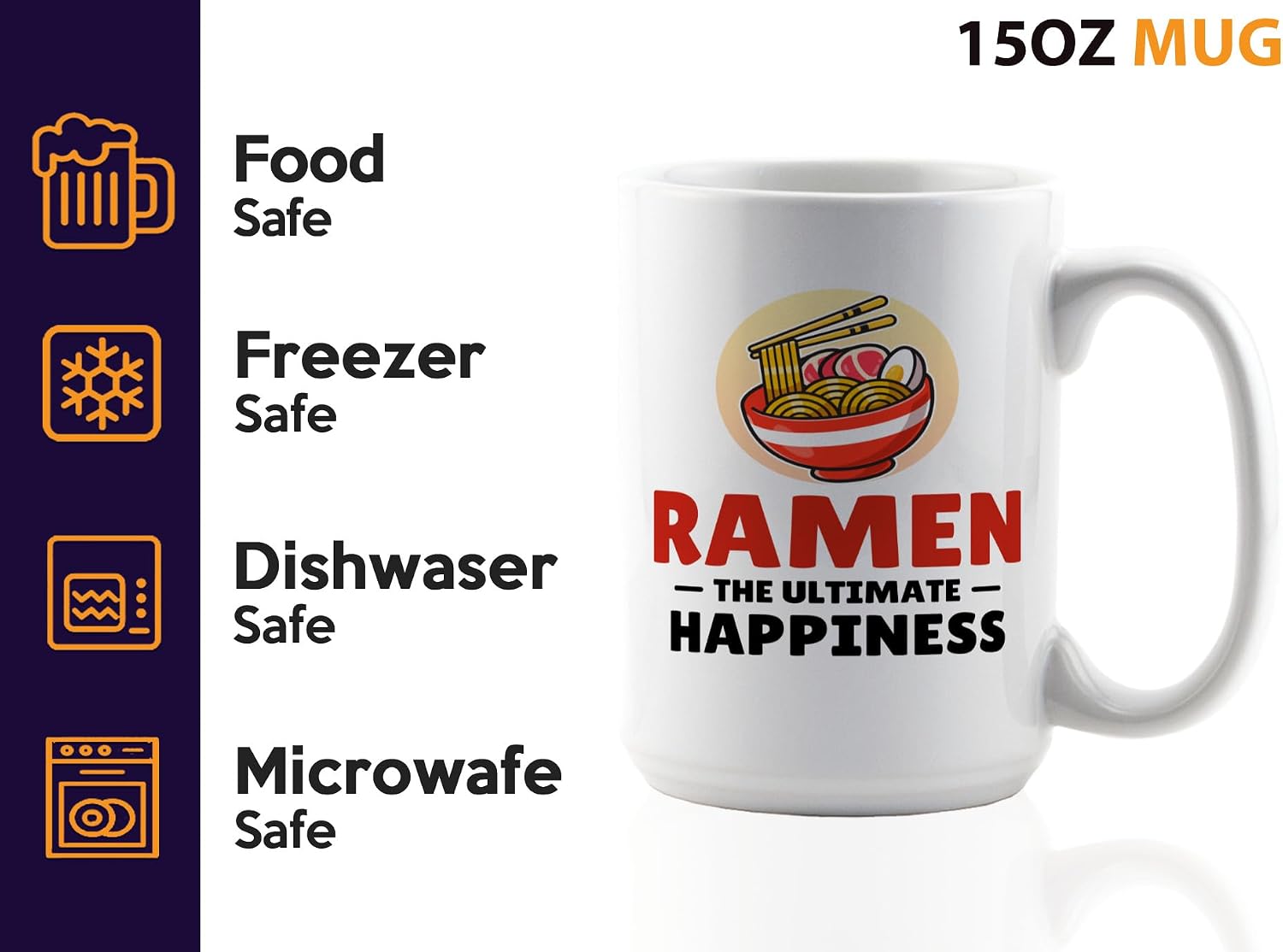 Ramen Lover Coffee Mug 15oz White -The Ultimate Happiness - Food Lovers chicken pumpkin vegan pantry spicy noodles image 4