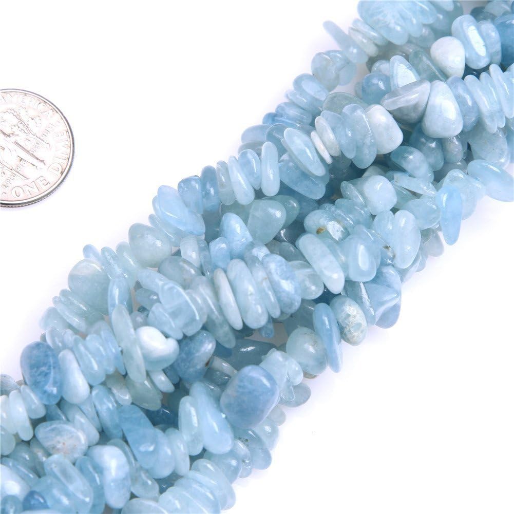 HAAMIIQII 5-8mm Natural Aquamarine Chips Beads Irregular Chip Stones Loose Gemstone Beads for Jewelry Making Strand 30 Inch