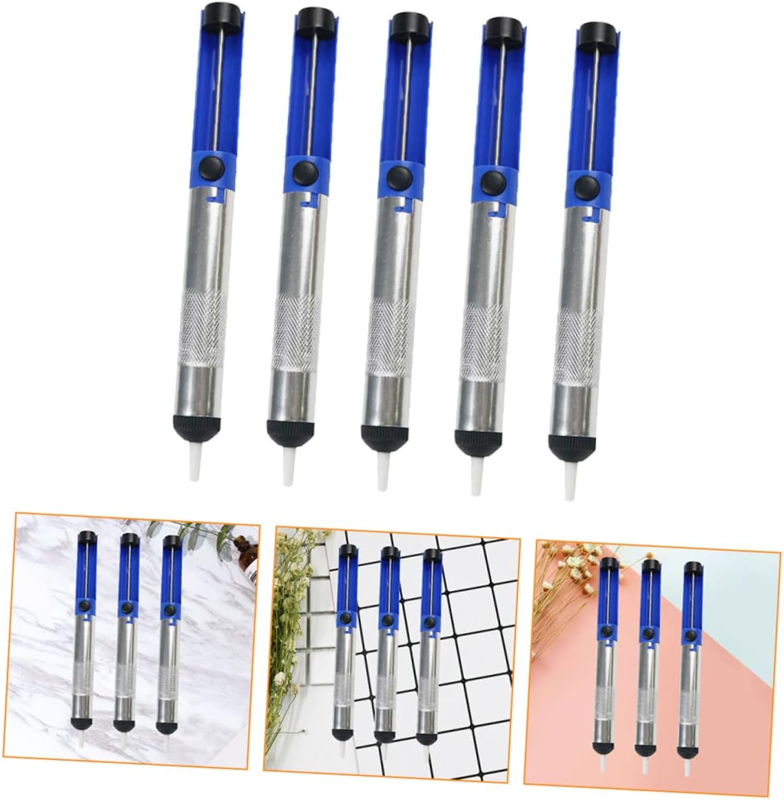 Tofficu 5Pcs Solder Removing Tool Lightweight Desoldering Pump with Replaceable Nozzle Easy One Handed Use for Efficient Tin Solder Removal and Quick Cleaning Electronics Repair