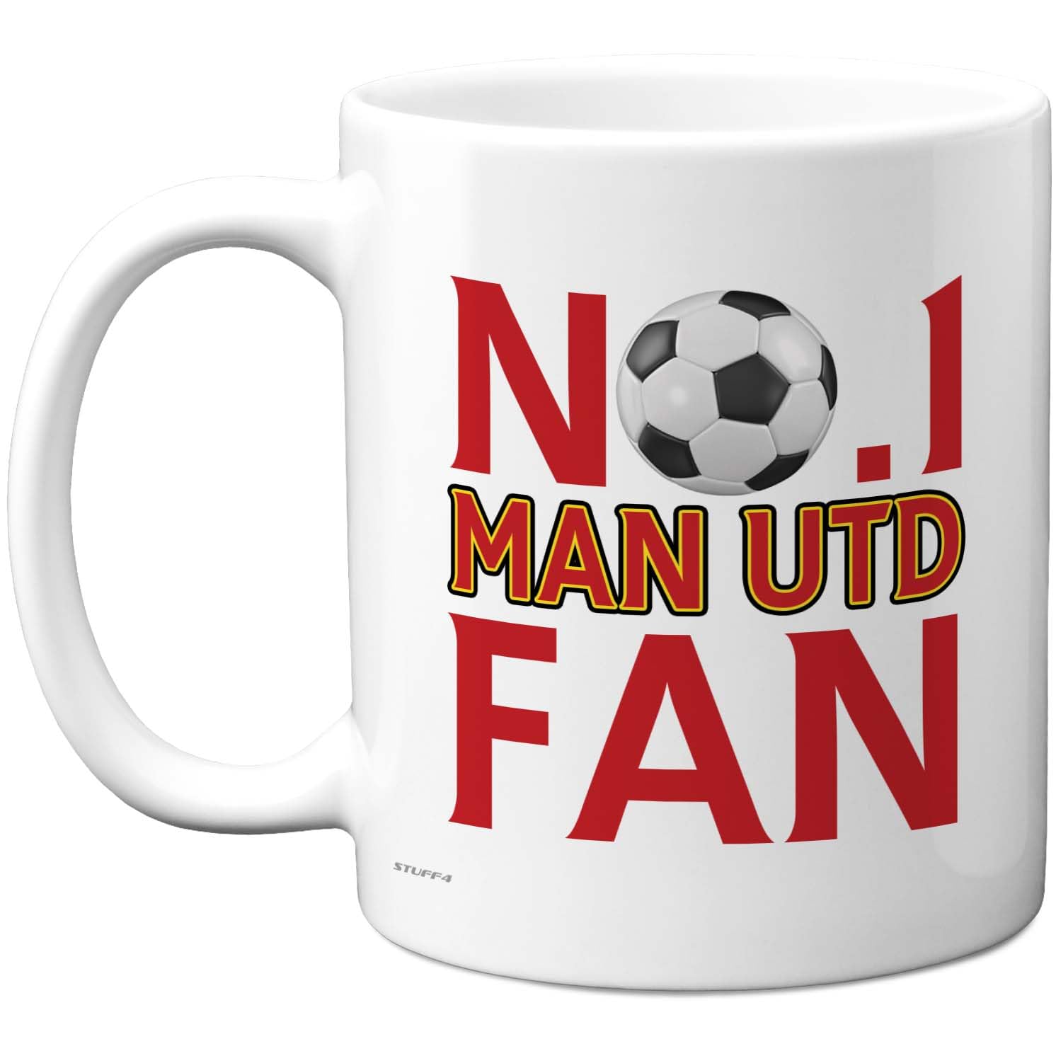 Stuff4 Novelty Mug for Man United - No. 1 Man Utd Fan - Bold Red Slogan & Football Graphic - Sporty Novelty for Manchester Supporters - 11oz Ceramic Gloss Mug