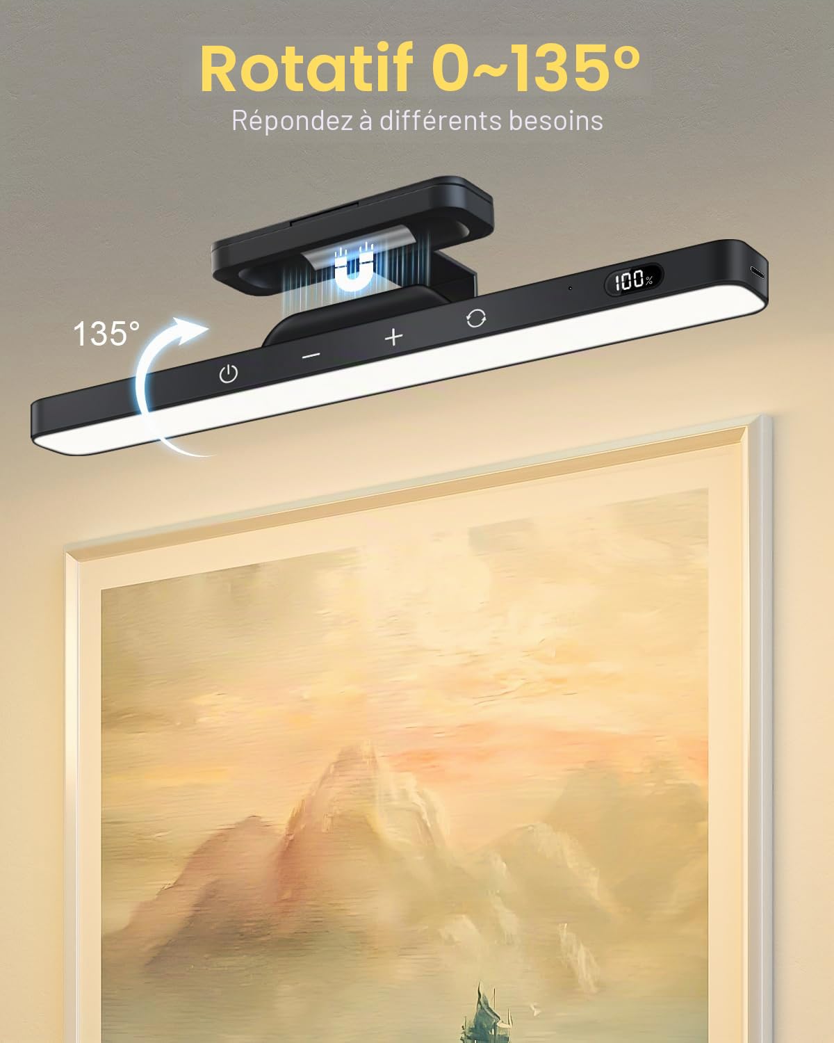 WILLED Applique Murale pour Tableaux, 5W Rechargeable Éclairage Tableau avec Télécommande, 3 Températures de Couleur et fonction minuterie, Dimmable Lampe LED Sans Fil pour Cible de Fléchettes, Noir