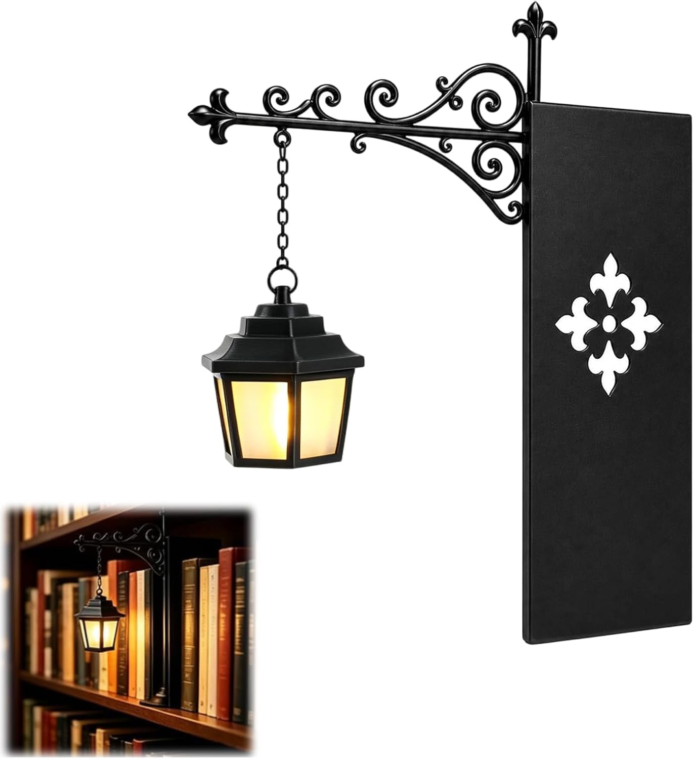 Library Lantern Mini Bookshelf Lamp, Vintage Hanging Lantern Book Shelf Light, Library Lantern-Decorative Bookshelf Lighting for Book Nook, Gifts for Book Lovers (Style1)