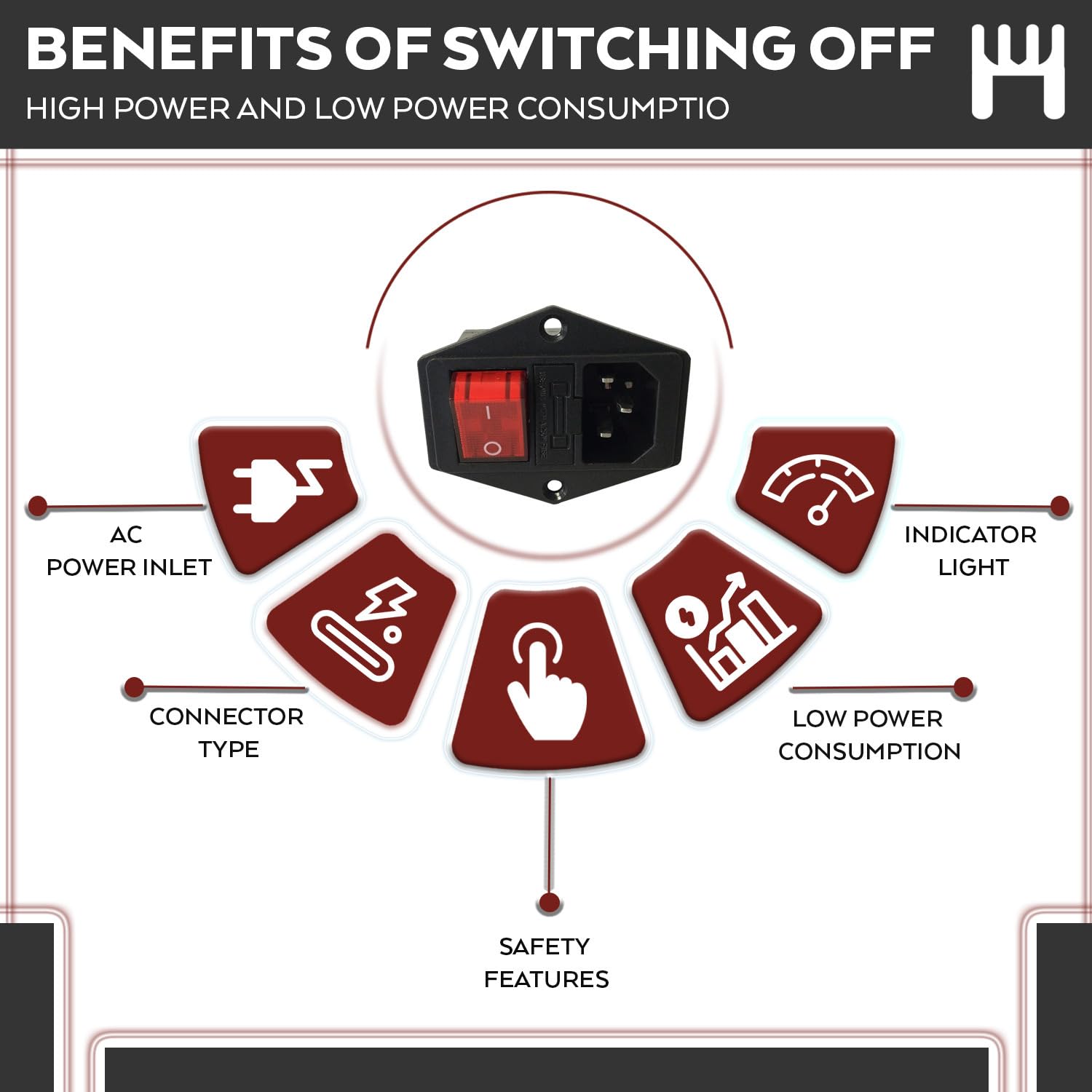 Superfit 10A 250V Power Entry On Off Switch Inlet Power Plug Socket Male 3 Pins Socket with Fuse Rocker Switch Module Plug for Treadmill Works with Superfit 2-in-1