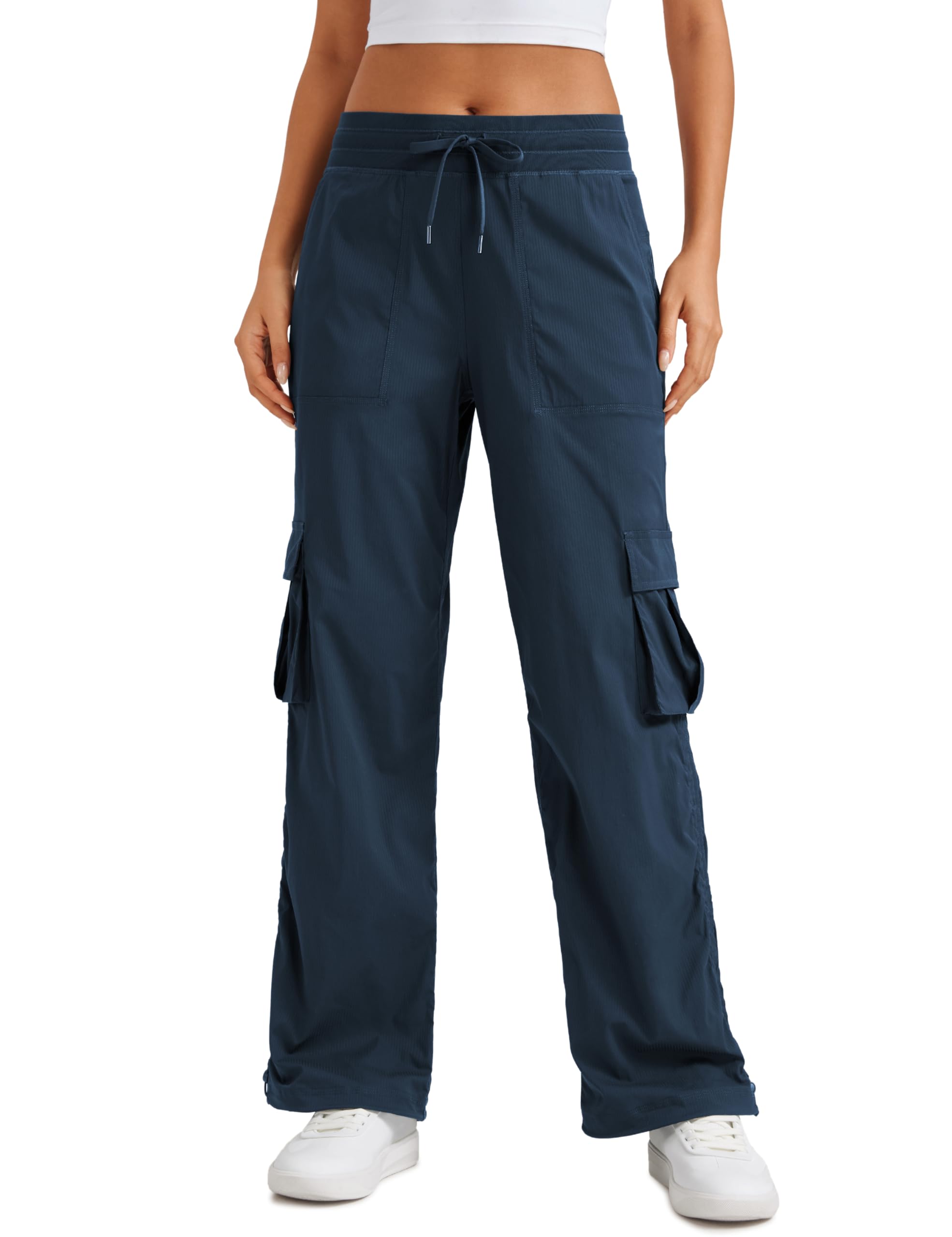 CRZ YOGA Lightweight Cargo Casual Pants for Women 30" - Ruched Straight Leg Travel Athletic Hiking Joggers