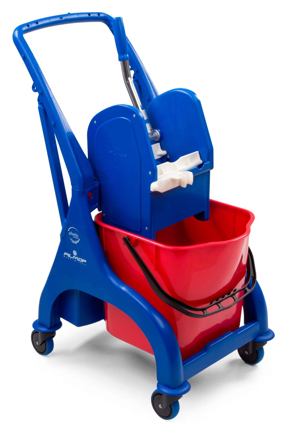 Carrello per lavapavimenti Filmop Orion 7962A/I, Impugnatura a U, secchio 25lt, ruote, strizzatore professionale, Blu, Polipropilene