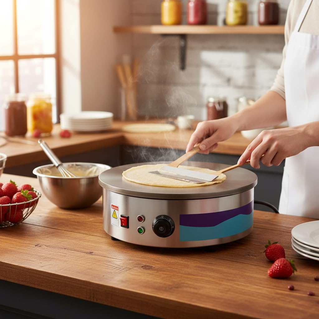 Crêpière, 220V SX-450P 45 cm Plaque Crêpière, Professionnelle Crêpière Pour crêpes, pancakes, omelettes, jambon palaté