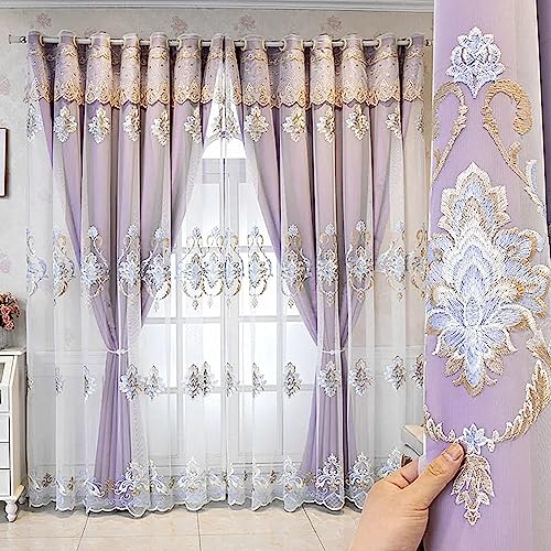 Cortinas moradas de doble capa modernas con cenefas elegantes para sala de estar de 66x90 2