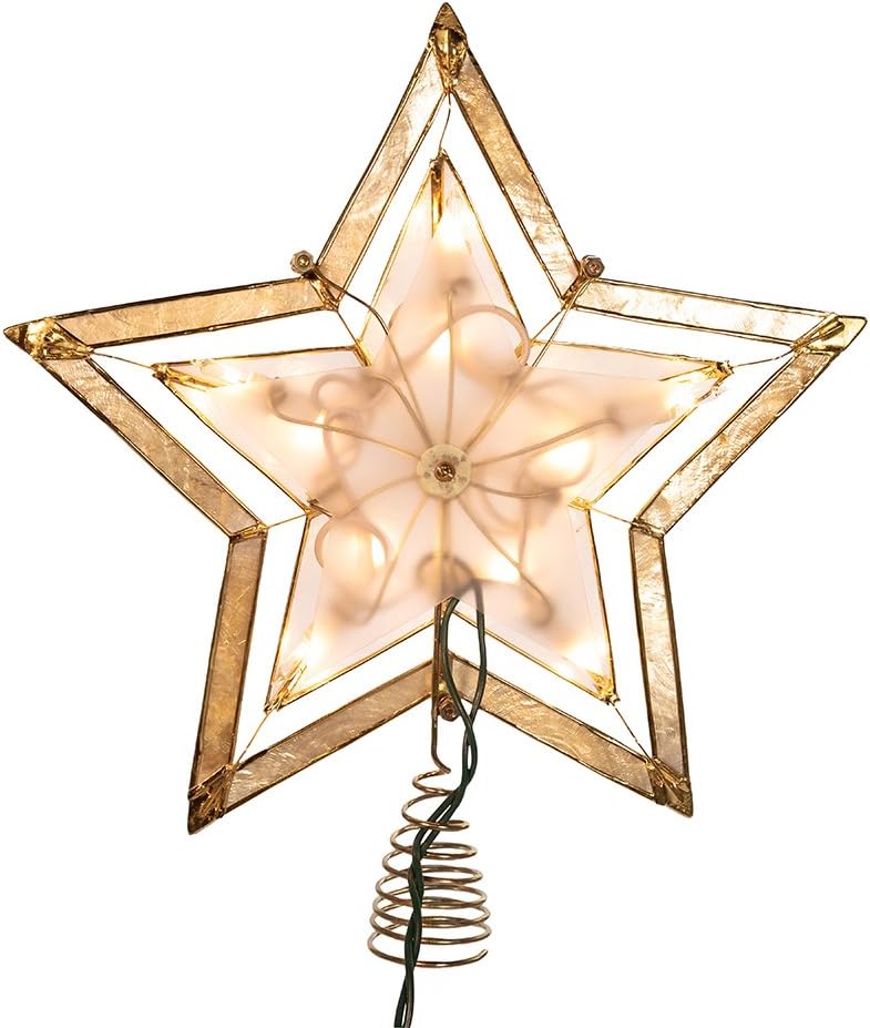 Kurt Adler 10 Light 10-Inch 5 Point Large Star with Smoke Capiz Treetop with 2-Inch Thick Gold Paint Finish