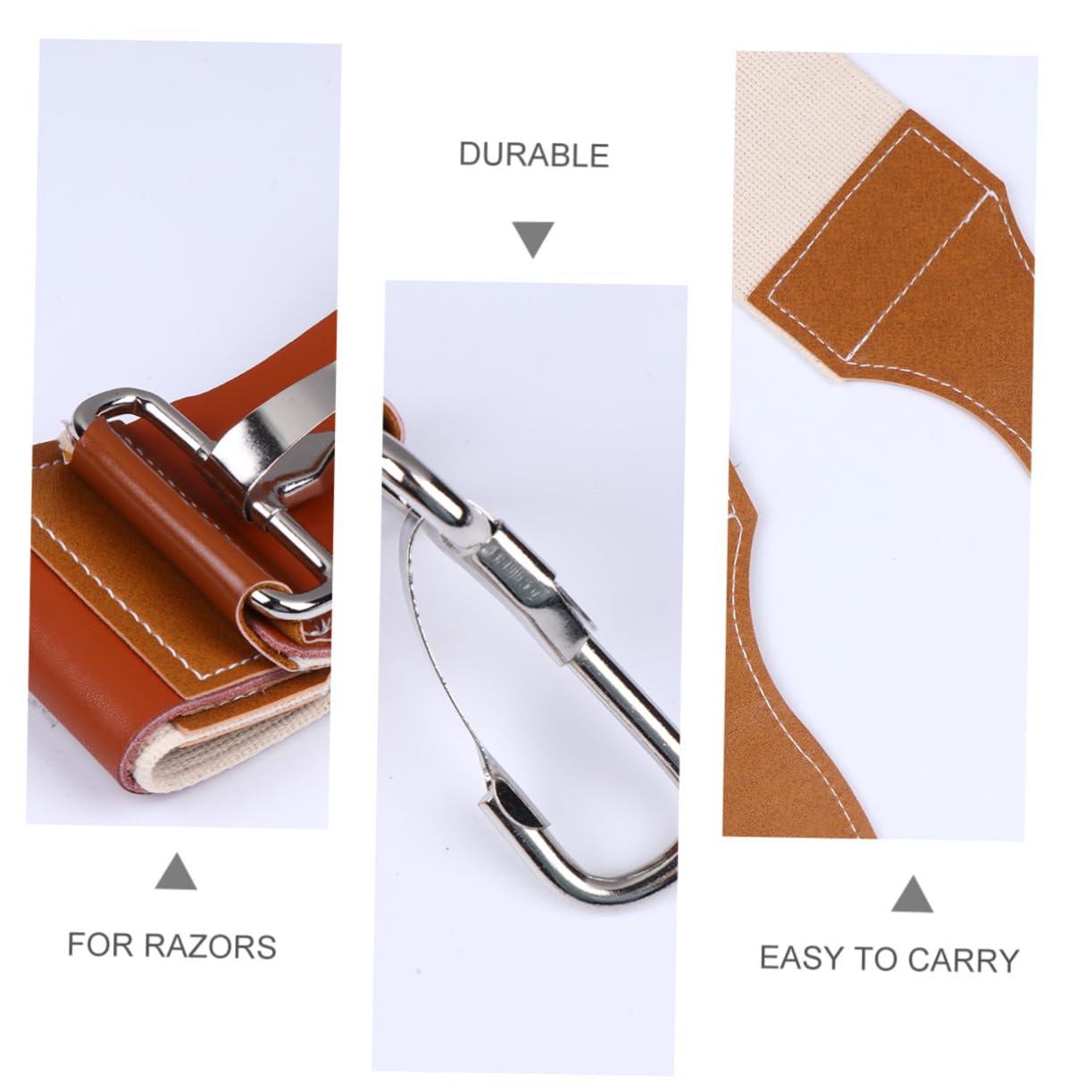 Beavorty 3pcs Leather and Canvas Double-layer Strop with Hanging Buckle for Straight and Blades Cowhide Material for Smoother Shaving